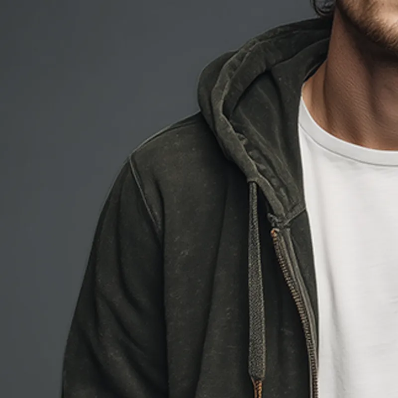 Men's Autumn Retro Washed Distressed Hooded Zipper Sweatshirt Cardigan MTA1337I9P sold by Manly product image thumbnail 3