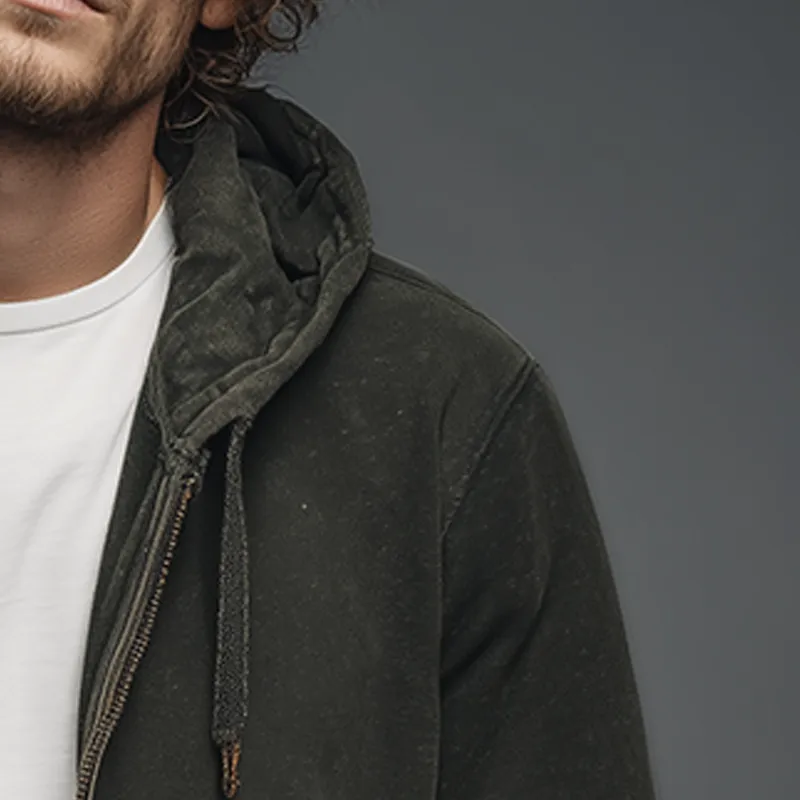 Men's Autumn Retro Washed Distressed Hooded Zipper Sweatshirt Cardigan MTA1337I9P sold by Manly product image thumbnail 4