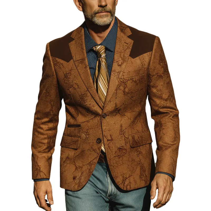 Men's Autumn Fashion Retro Faux Suede Patchwork Suit Jacket MTA1533I8P sold by Manly