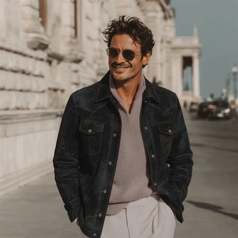 Men's Autumn And Winter Retro Pattern Faux Suede Jacket MTA1506I9P sold by Manly product image thumbnail 2