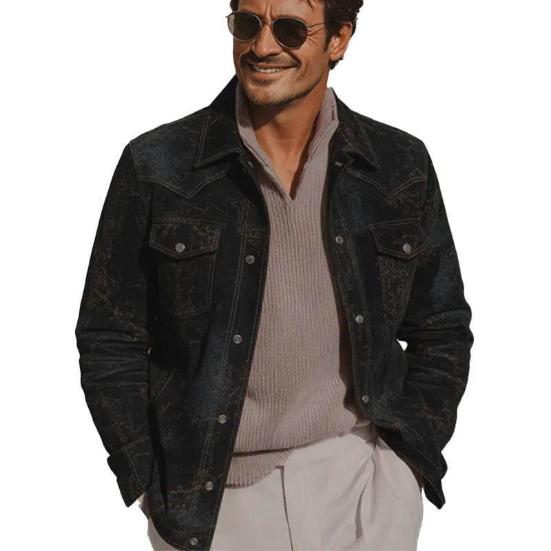 Men's Autumn And Winter Retro Pattern Faux Suede Jacket MTA1506I9P sold by Manly