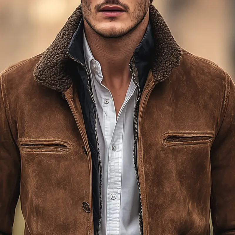 Men's Fleece Lapel Decor Faux Suede Multi-pocket Single Breasted Jacket MTA1515I1Z sold by Manly product image thumbnail 4