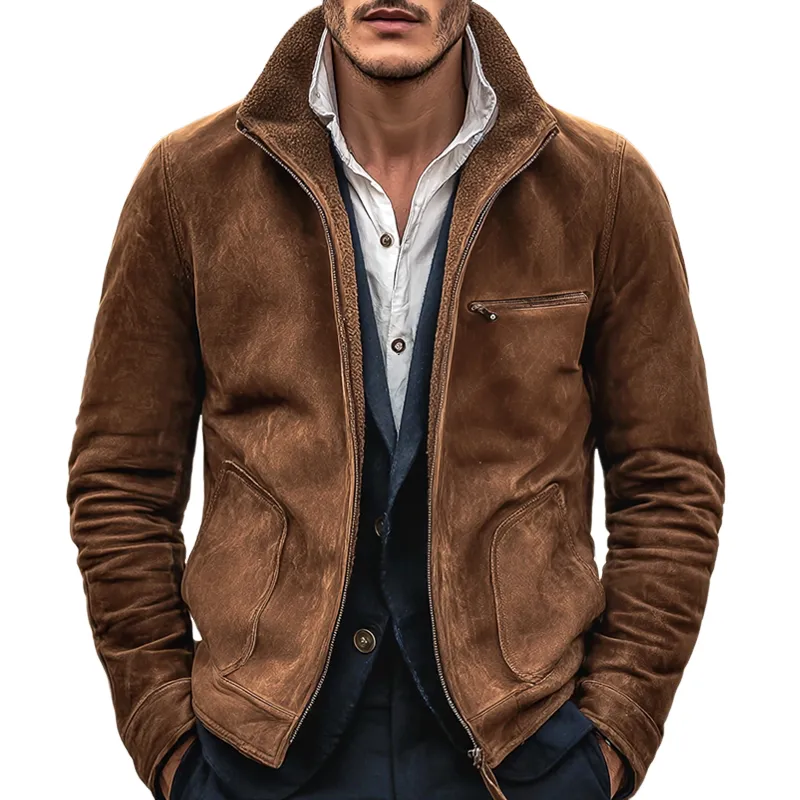 Men's Fleece-lined Faux Suede Multi-pocket Zipper Jacket MTA1531I0Z sold by Manly