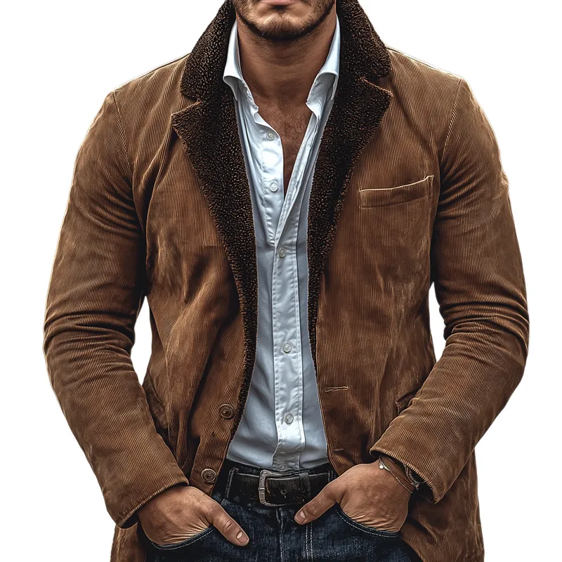 Men's Fleece-lined Corduroy Notch Lapel Single Breasted Jacket MTA1530I9Z sold by Manly