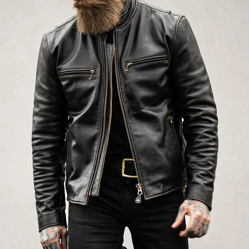 Men's Vintage Stand-up Collar PU Leather Jacket MTA1708I1U sold by Manly product image thumbnail 3