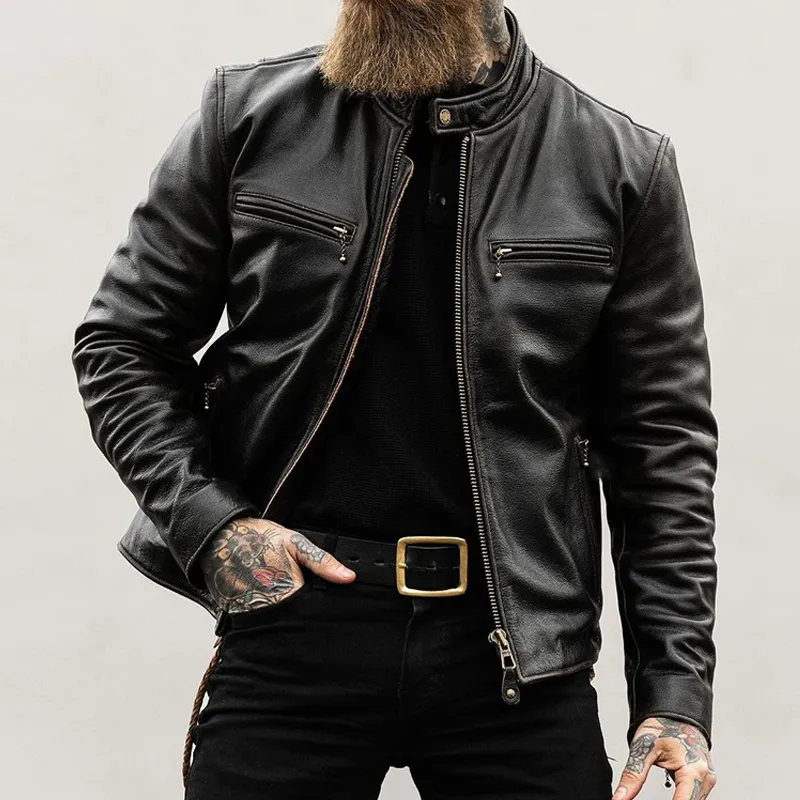 Men's Vintage Stand-up Collar PU Leather Jacket MTA1708I1U sold by Manly product image thumbnail 2
