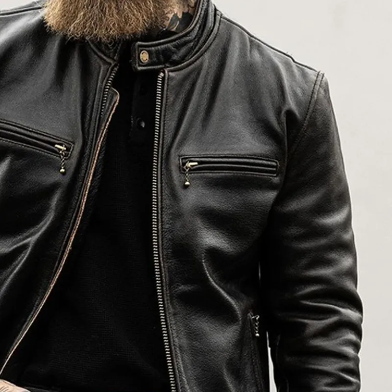 Men's Vintage Stand-up Collar PU Leather Jacket MTA1708I1U sold by Manly product image thumbnail 4