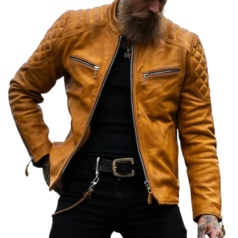 Men's Vintage Stand-up Collar Suede Zip-up Jacket MTA1733I5U sold by Manly