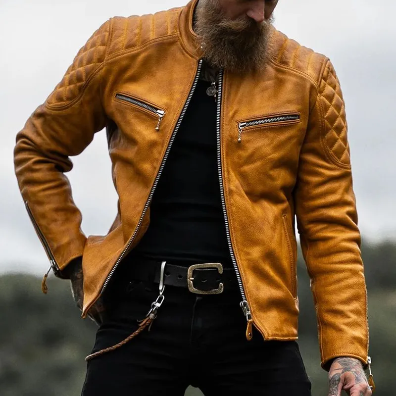 Men's Vintage Stand-up Collar Suede Zip-up Jacket MTA1733I5U sold by Manly product image thumbnail 2