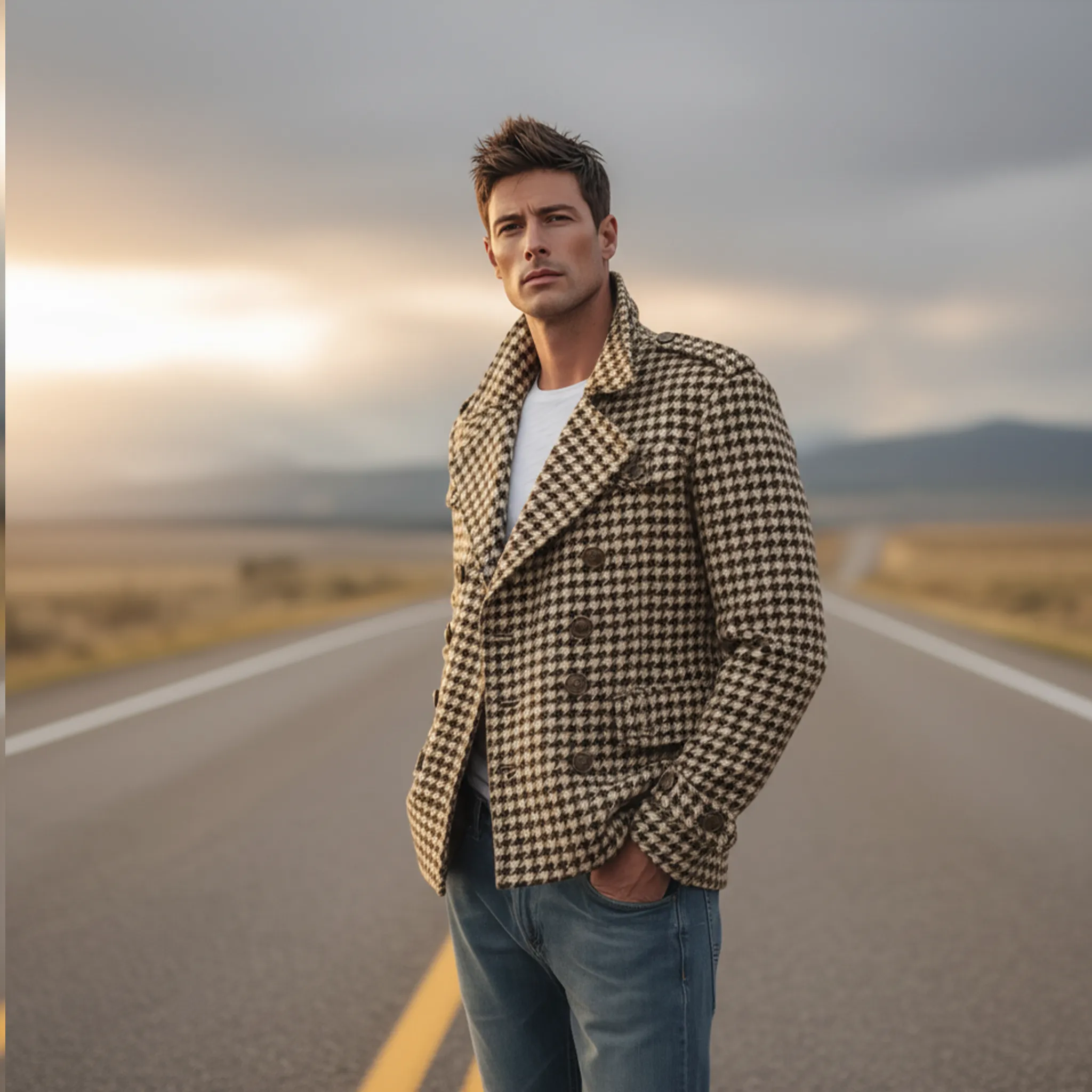 Men's Classic Retro Lapel Houndstooth Wool Double-breasted Jacket MTA1701I4K sold by Manly product image thumbnail 3