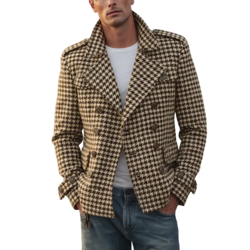 Men's Classic Retro Lapel Houndstooth Wool Double-breasted Jacket MTA1701I4K sold by Manly