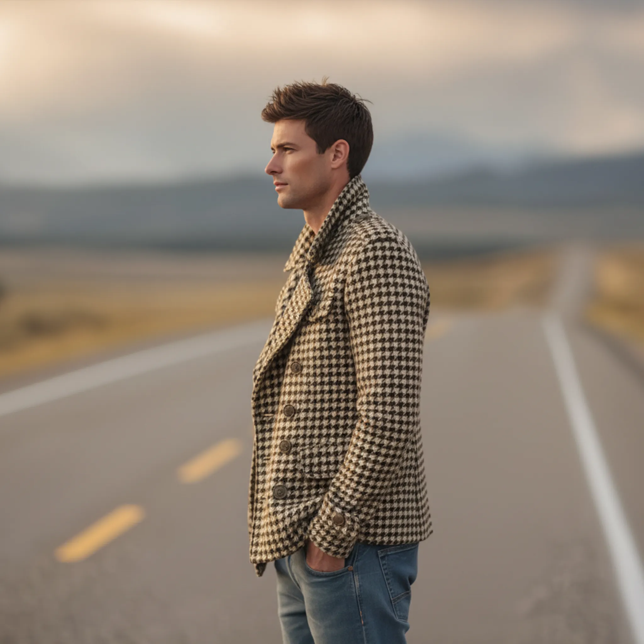 Men's Classic Retro Lapel Houndstooth Wool Double-breasted Jacket MTA1701I4K sold by Manly product image thumbnail 5