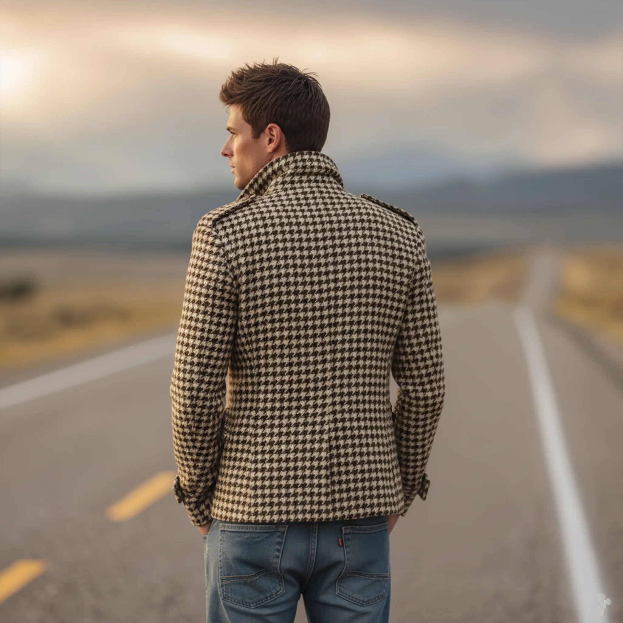 Men's Classic Retro Lapel Houndstooth Wool Double-breasted Jacket MTA1701I4K sold by Manly product image thumbnail 4