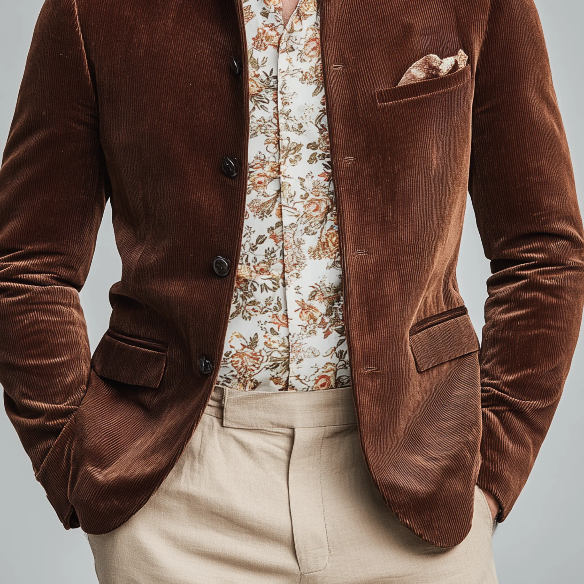 Men's Classic Casual Stand-up Collar Stitching PU Leather Slim Corduroy Jacket MTA1712I1K sold by Manly product image thumbnail 4