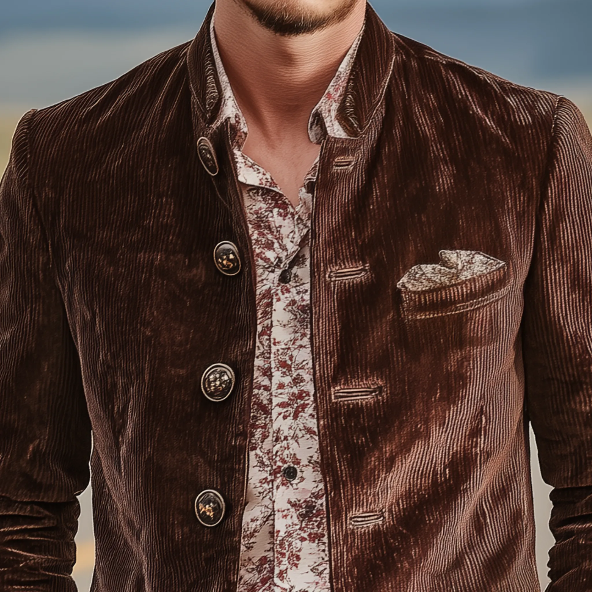 Men's Classic Casual Pocket Stitching PU Leather Stand Collar Corduroy Jacket MTA1709I2K sold by Manly product image thumbnail 4