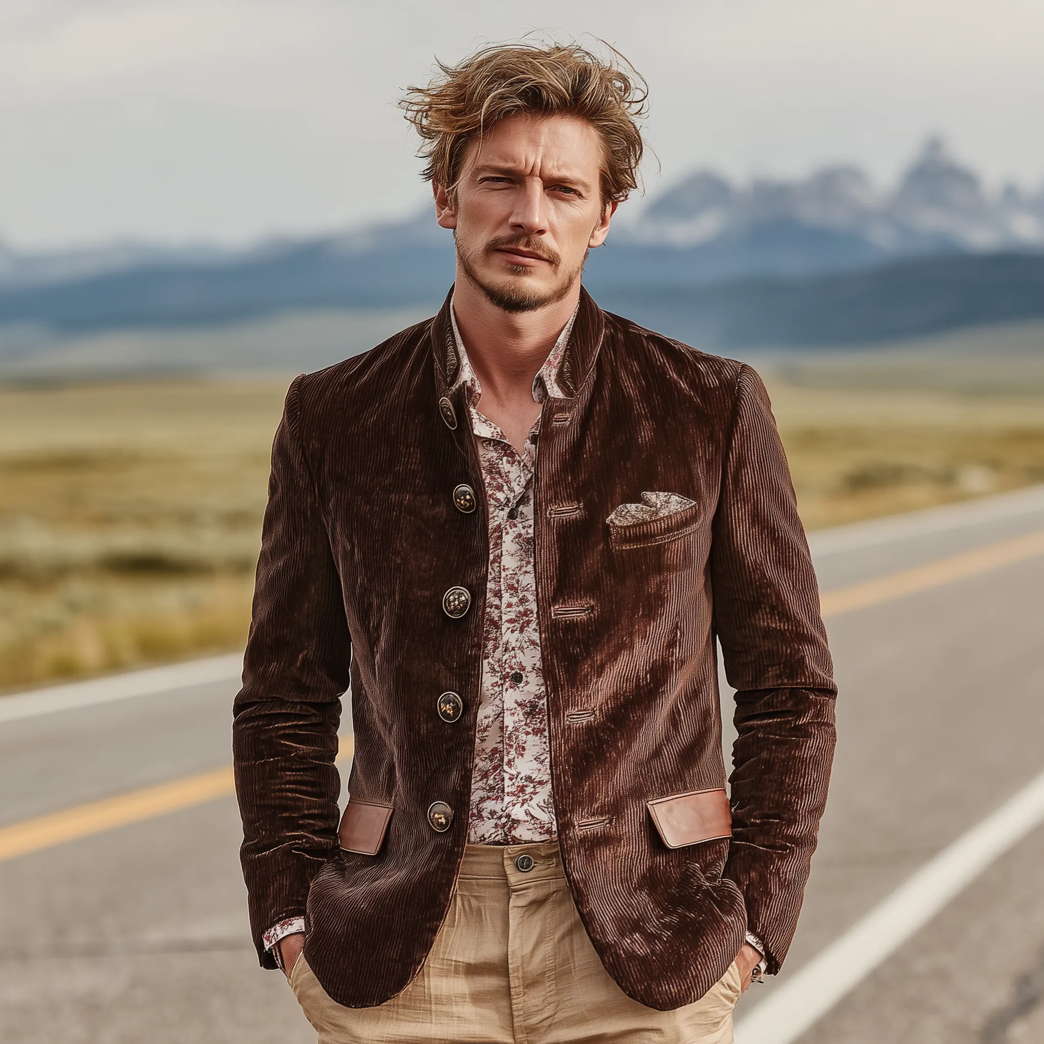 Men's Classic Casual Pocket Stitching PU Leather Stand Collar Corduroy Jacket MTA1709I2K sold by Manly product image thumbnail 3