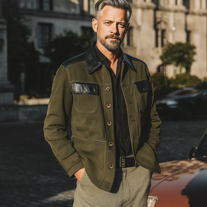 Men's Classic Colorblock Tweed And PU Leather Button Jacket MTA1636I4U sold by Manly product image thumbnail 2