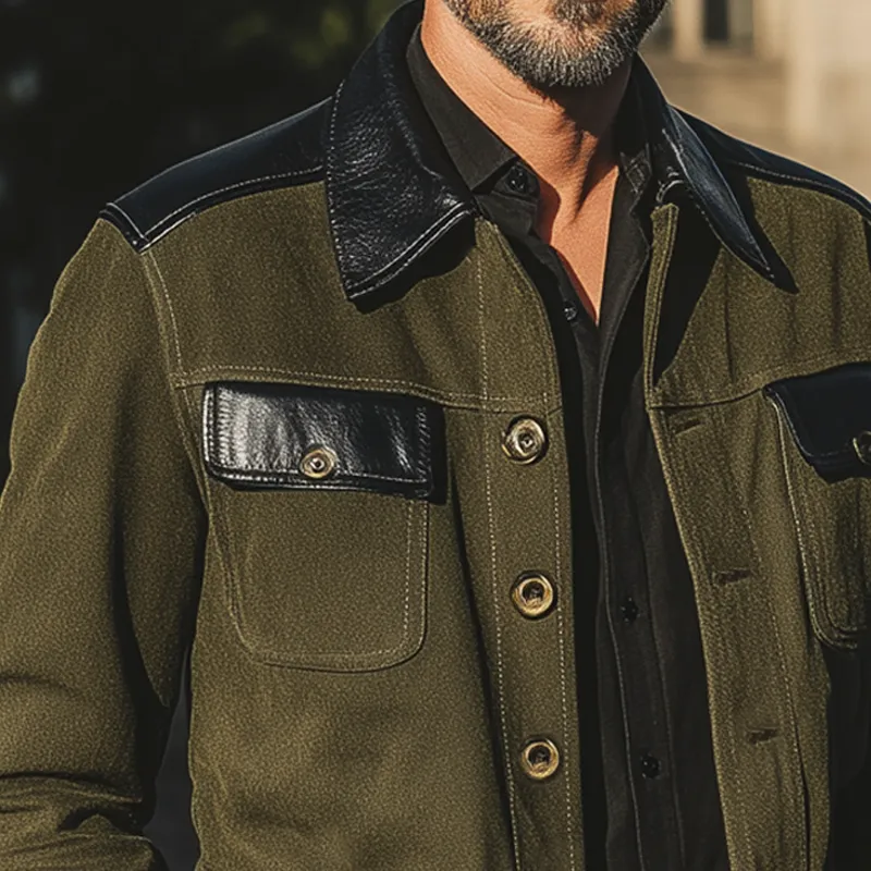 Men's Classic Colorblock Tweed And PU Leather Button Jacket MTA1636I4U sold by Manly product image thumbnail 4