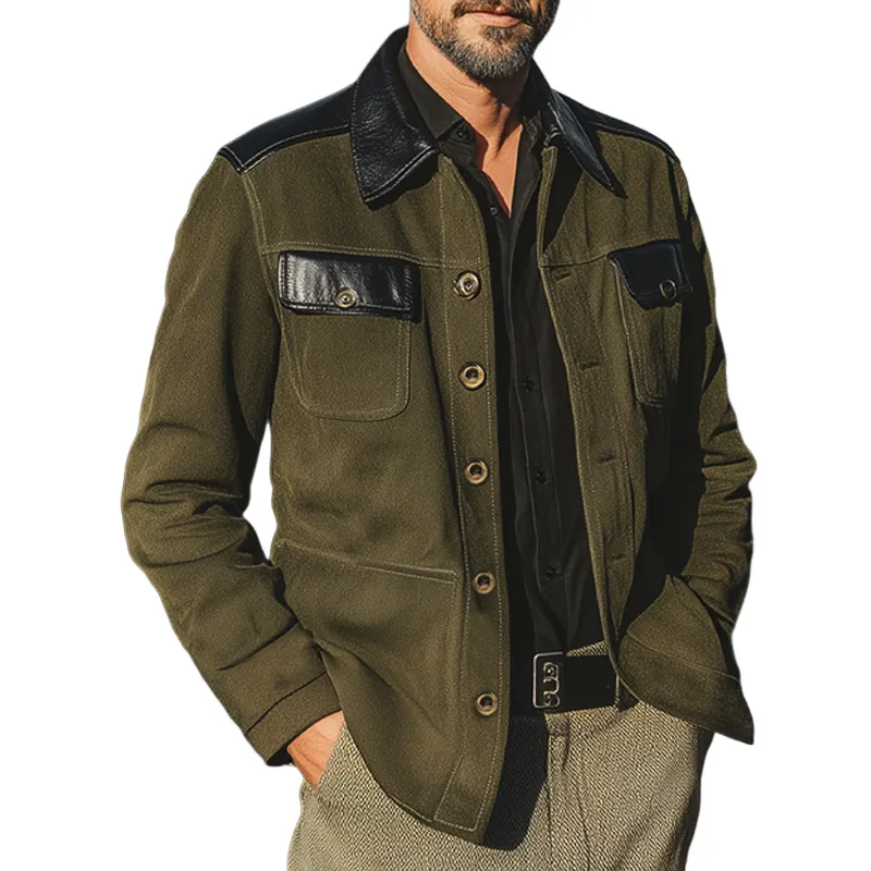 Men's Classic Colorblock Tweed And PU Leather Button Jacket MTA1636I4U sold by Manly