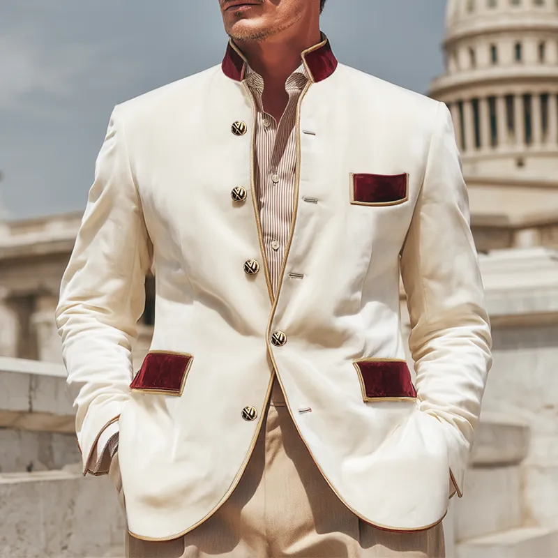 Men's Classic Stand Collar Velvet Colorblock Button Slim Fit Jacket MTA1647I4U sold by Manly product image thumbnail 2