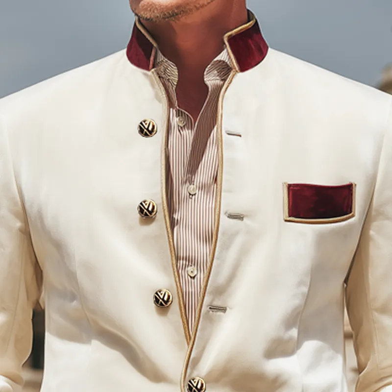 Men's Classic Stand Collar Velvet Colorblock Button Slim Fit Jacket MTA1647I4U sold by Manly product image thumbnail 3