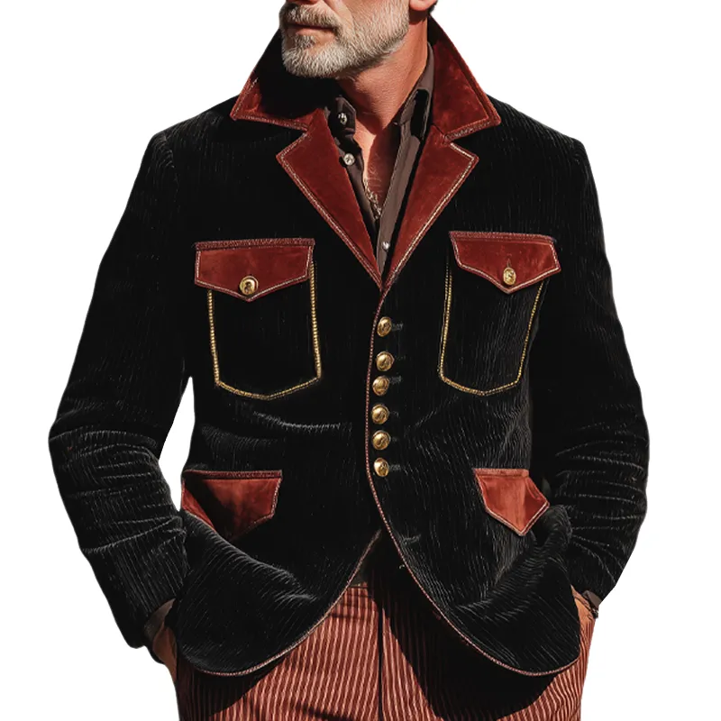 Men's Classic Corduroy And Velvet Colorblock Button-Down Jacket MTA1634I1U sold by Manly