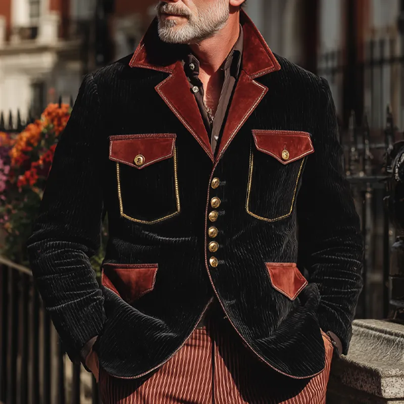 Men's Classic Corduroy And Velvet Colorblock Button-Down Jacket MTA1634I1U sold by Manly product image thumbnail 3