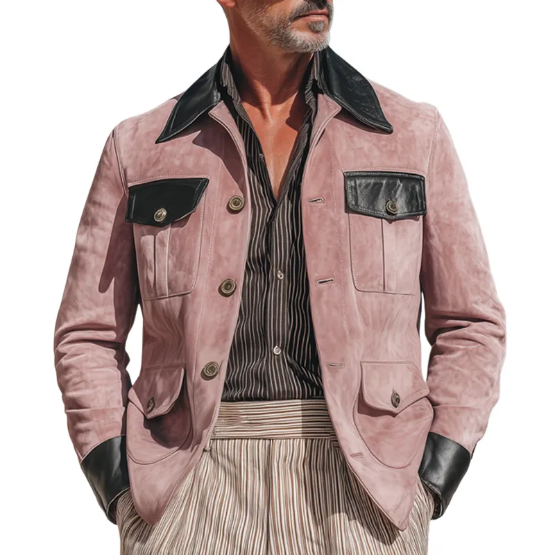 Men's Classic Suede And PU Leather Button-down Jacket MTA1689I5U sold by Manly