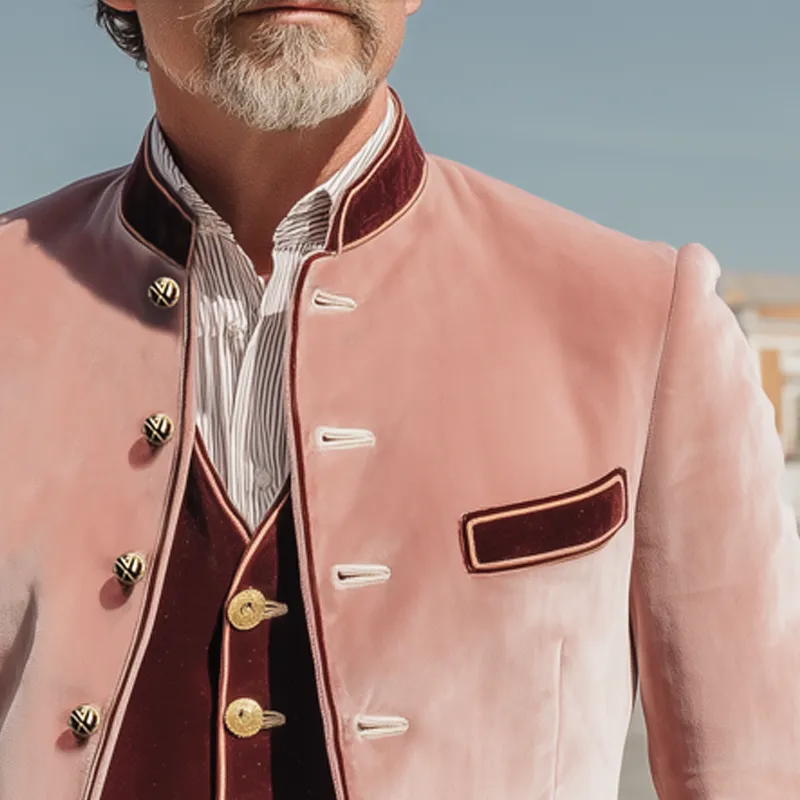 Men's Classic Colorblock Velvet Stand Collar Button-Down Slim Fit Jacket MTA1622I1U sold by Manly product image thumbnail 3