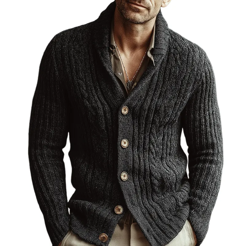 Men's Vintage Cable-knit Button Sweater Cardigan MTA1628I4TO sold by Manly