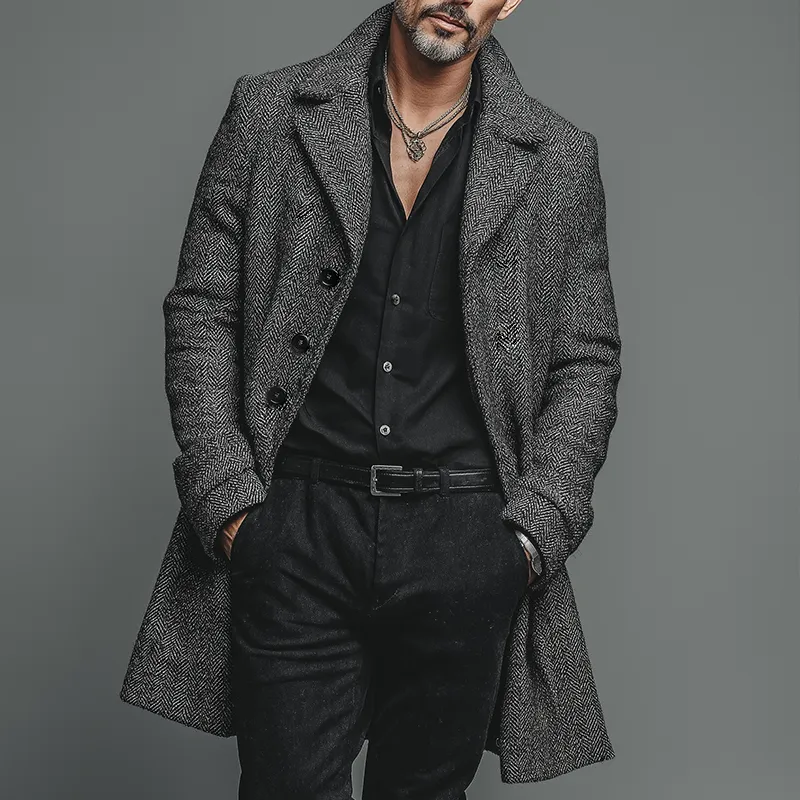 Men's Retro Casual Herringbone Single-Breasted Mid-Length Coat MTA1611I4TO sold by Manly product image thumbnail 2