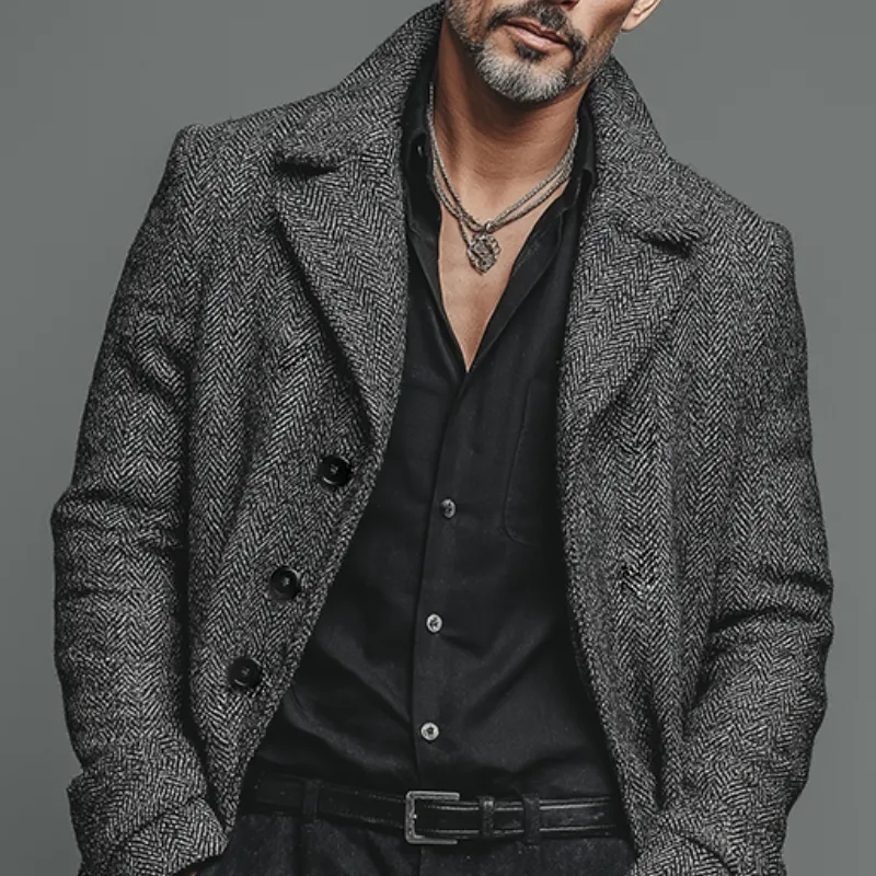 Men's Retro Casual Herringbone Single-Breasted Mid-Length Coat MTA1611I4TO sold by Manly product image thumbnail 3