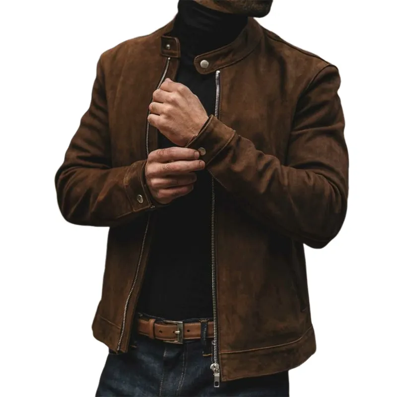 Men's Vintage Casual Faux Suede Zipper Stand Collar Jacket MTA1571I6TO sold by Manly