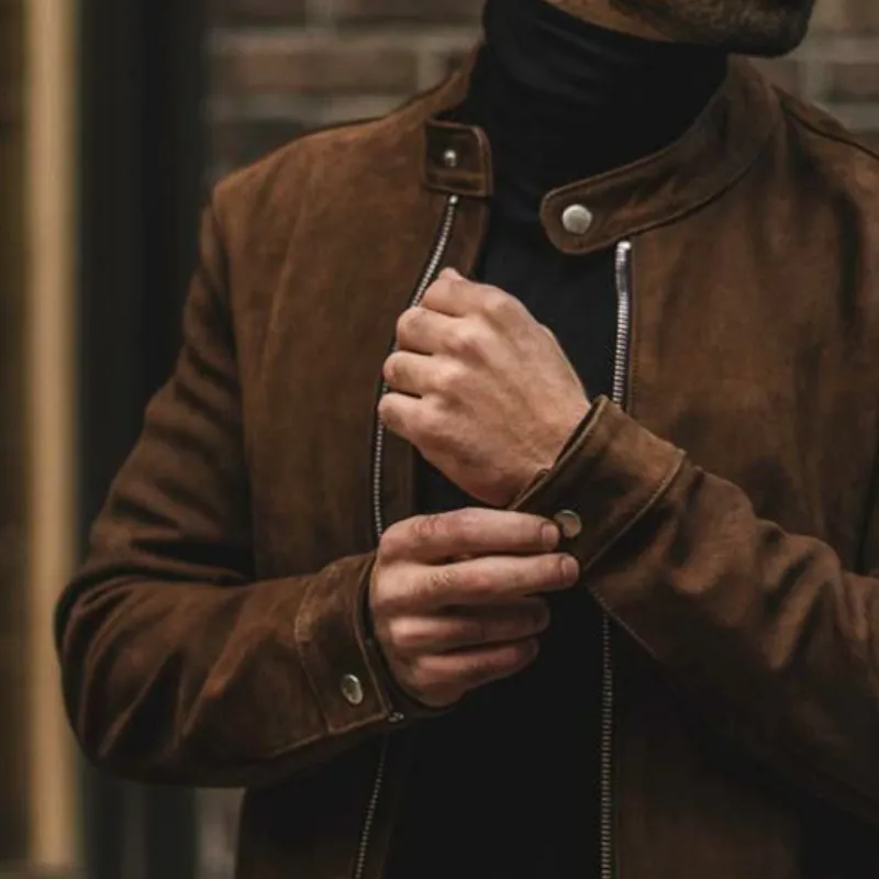 Men's Vintage Casual Faux Suede Zipper Stand Collar Jacket MTA1571I6TO sold by Manly product image thumbnail 3