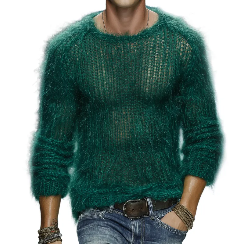 Men's Retro Casual Plush Crew Neck Sweater MTA1512I9TO sold by Manly