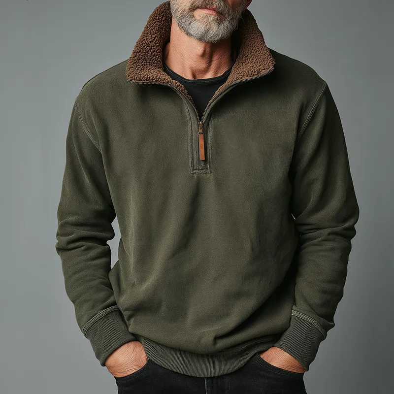 Men's Retro Casual Warm Zipper Neck Fleece Sweatshirt MTA1552I0TO sold by Manly product image thumbnail 2