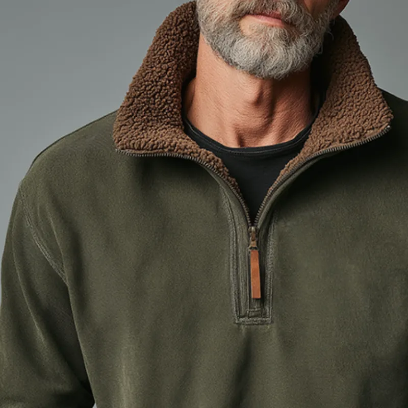 Men's Retro Casual Warm Zipper Neck Fleece Sweatshirt MTA1552I0TO sold by Manly product image thumbnail 3