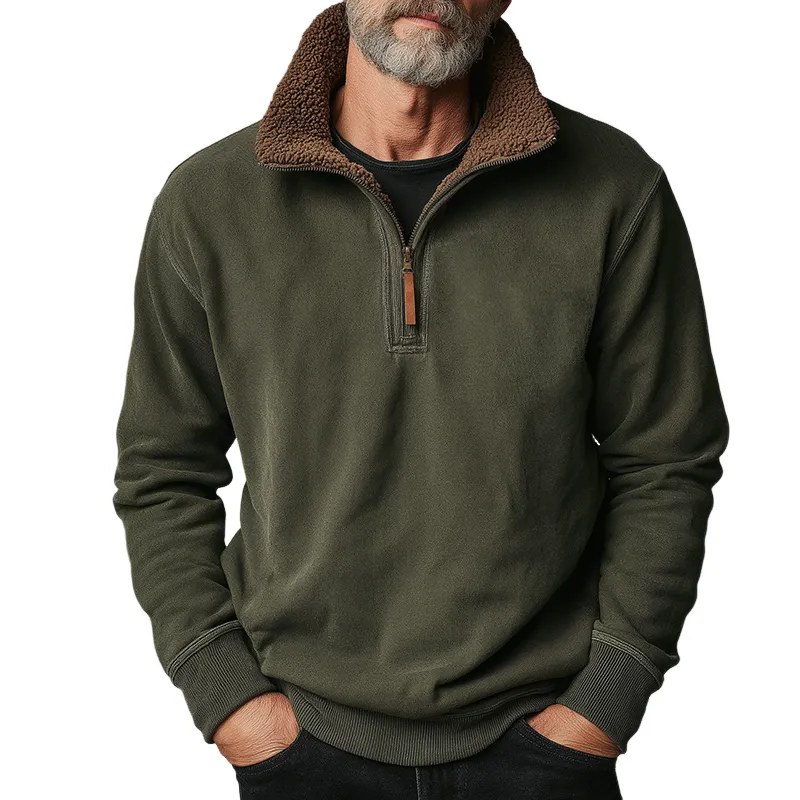 Men's Retro Casual Warm Zipper Neck Fleece Sweatshirt MTA1552I0TO sold by Manly