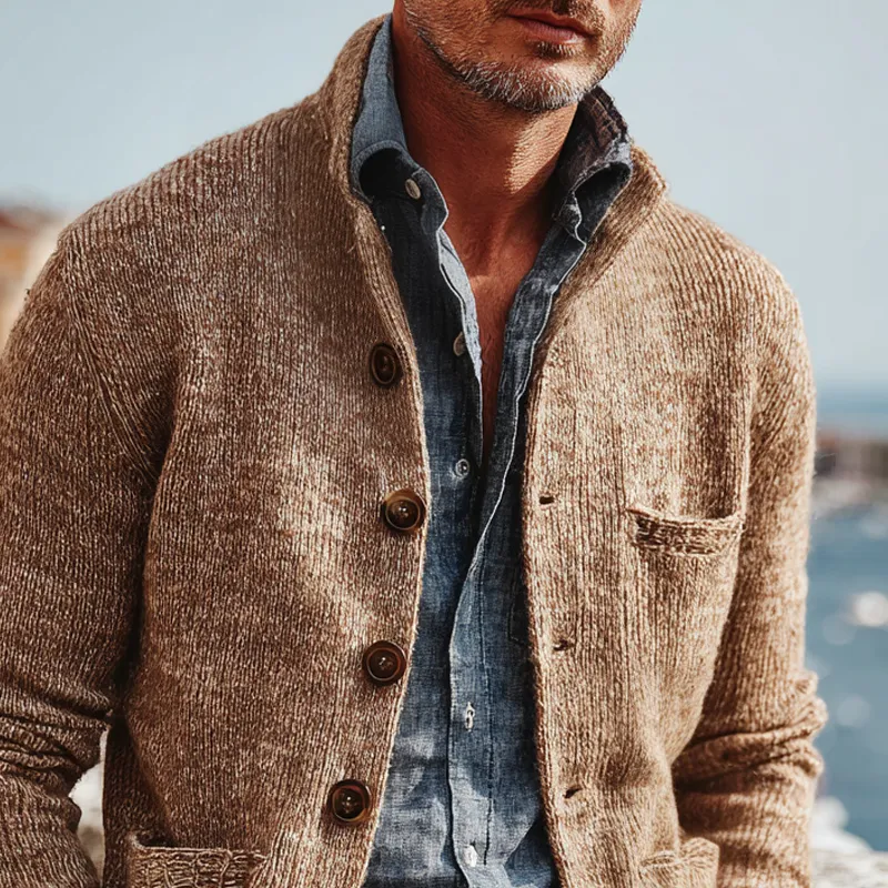 Men's Knitted Stand Collar Single Breasted Multi-pocket Casual Cardigan MTA1507I3Z sold by Manly product image thumbnail 3