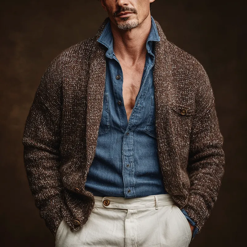 Men's Knitted Shawl Collar Single Breasted Casual Cardigan MTA1586I3Z sold by Manly product image thumbnail 2