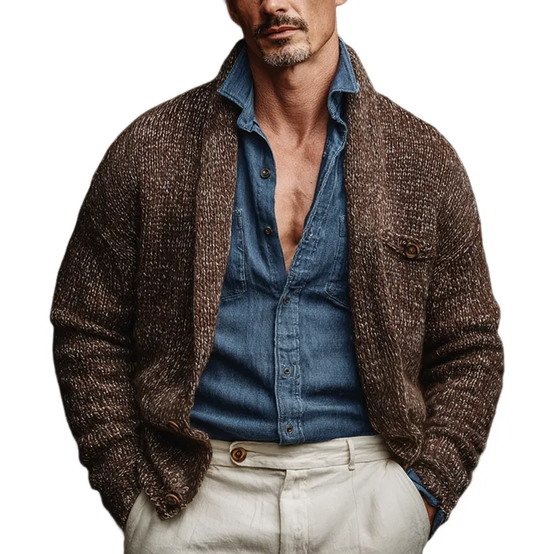 Men's Knitted Shawl Collar Single Breasted Casual Cardigan MTA1586I3Z sold by Manly