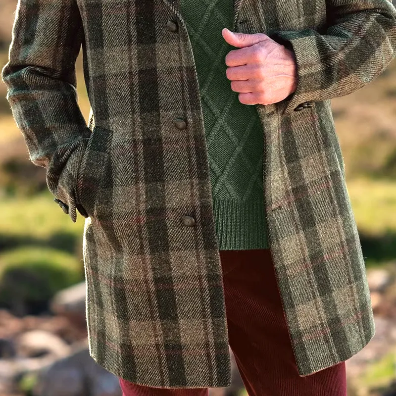 Men's Plaid Tweed Notch Lapel Single-Breasted Mid-length Coat MTA1638I9Z sold by Manly product image thumbnail 4