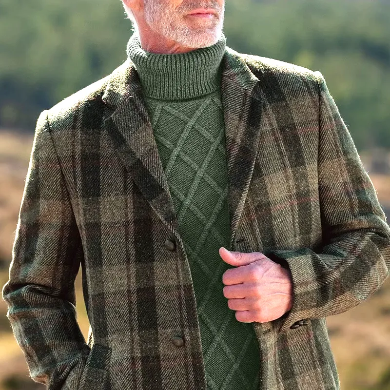 Men's Plaid Tweed Notch Lapel Single-Breasted Mid-length Coat MTA1638I9Z sold by Manly product image thumbnail 3