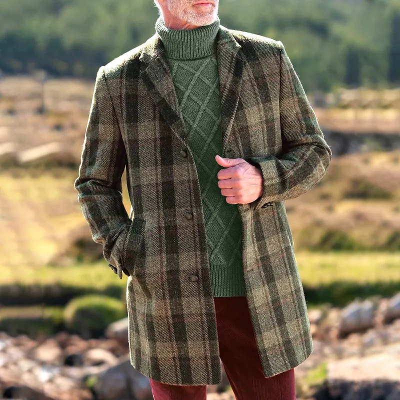 Men's Plaid Tweed Notch Lapel Single-Breasted Mid-length Coat MTA1638I9Z sold by Manly product image thumbnail 2