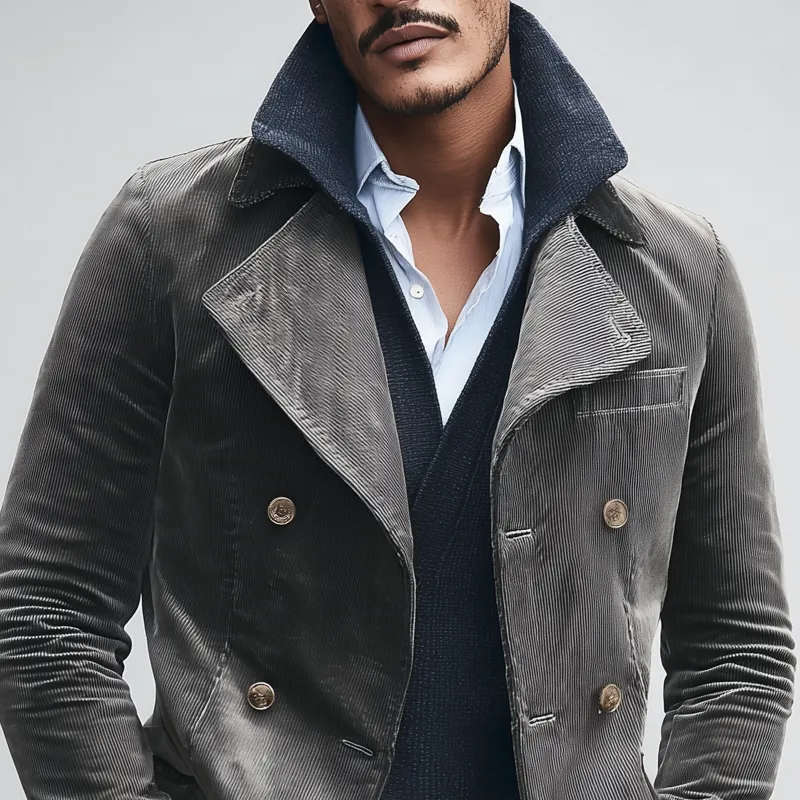 Men's Solid Corduroy Lapel Double Breasted Casual Jacket MTA1610I6Z sold by Manly product image thumbnail 3