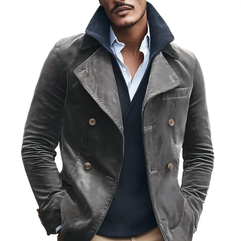 Men's Solid Corduroy Lapel Double Breasted Casual Jacket MTA1610I6Z sold by Manly