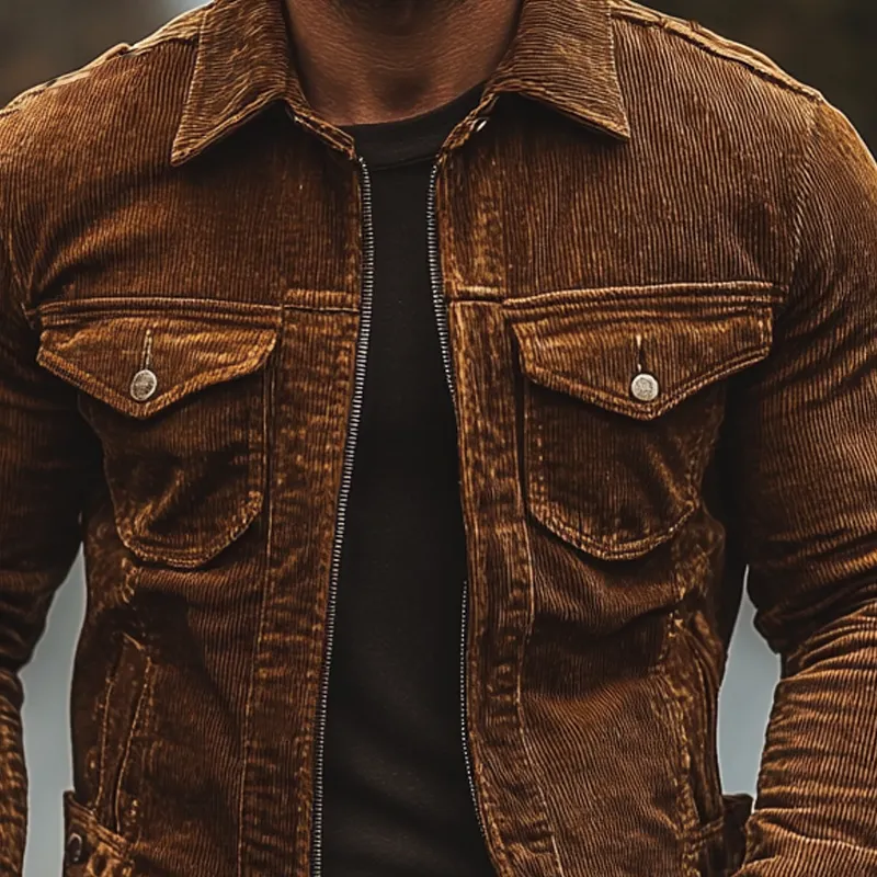Men's Vintage Corduroy Lapel Slim Zip-Up Jacket MTA1603I5X sold by Manly product image thumbnail 2