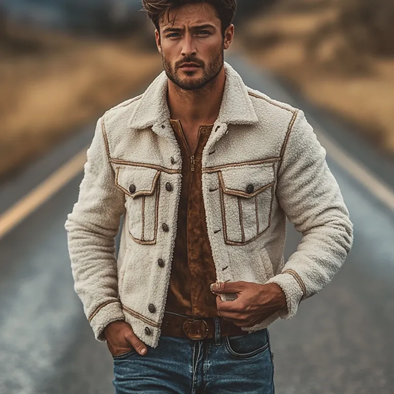 Men's Warm Polar Fleece Lapel Single Breasted Jacket MTA1672I1X sold by Manly product image thumbnail 2