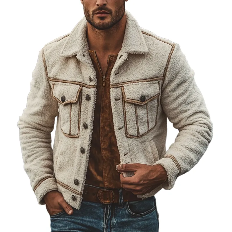 Men's Warm Polar Fleece Lapel Single Breasted Jacket MTA1672I1X sold by Manly