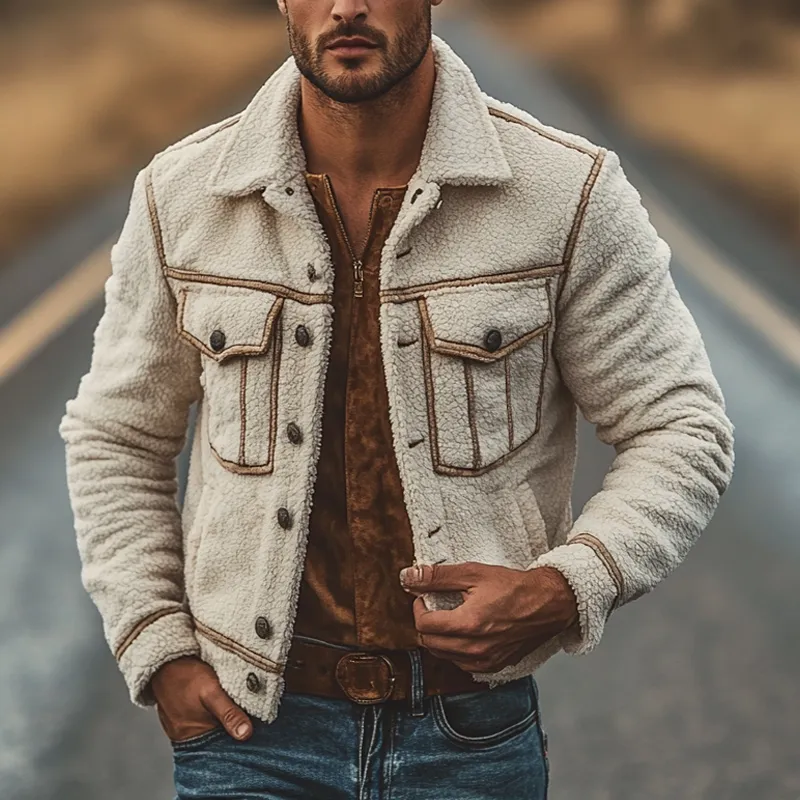 Men's Warm Polar Fleece Lapel Single Breasted Jacket MTA1672I1X sold by Manly product image thumbnail 3